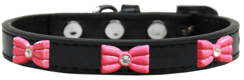 Pink Glitter Bow Widget Dog Collar Black Size 16